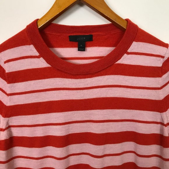 J. Crew Sweaters - J. Crew Women Crew Neck Striped Orange Wool XL Sweater